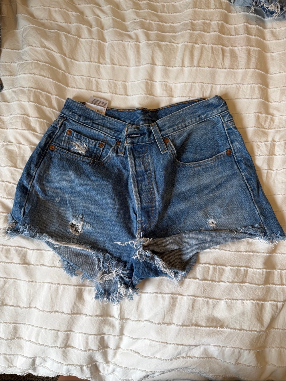 Levi's Blue Distressed High-Rise Denim Shorts